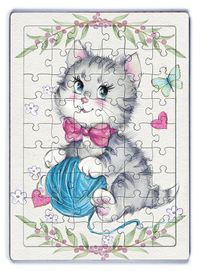 Minik Tekir ve Yumak Ahşap Puzzle 54 Parça (LIV-17)
