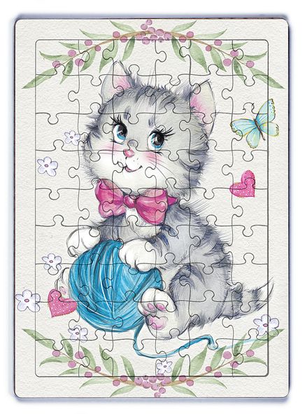 Minik Tekir ve Yumak Ahşap Puzzle 54 Parça (LIV-17)