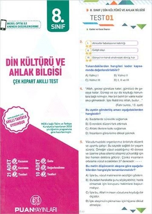 8. Sınıf Din Kültürü ve Ahlak Bilgisi Yaprak Test