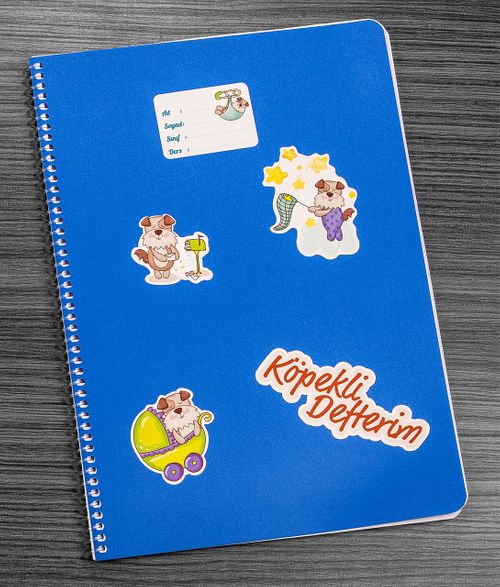 Bookinzi Okul Defteri -  80gr 70 yaprak A4 Spiralli - Stickerli Köpekli Defter