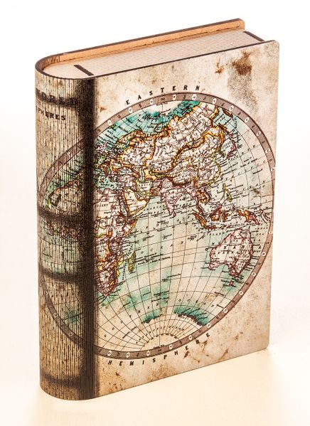 Kitap Şeklinde Mıknatıslı Ahşap Akordeon Kutu - Eski Harita