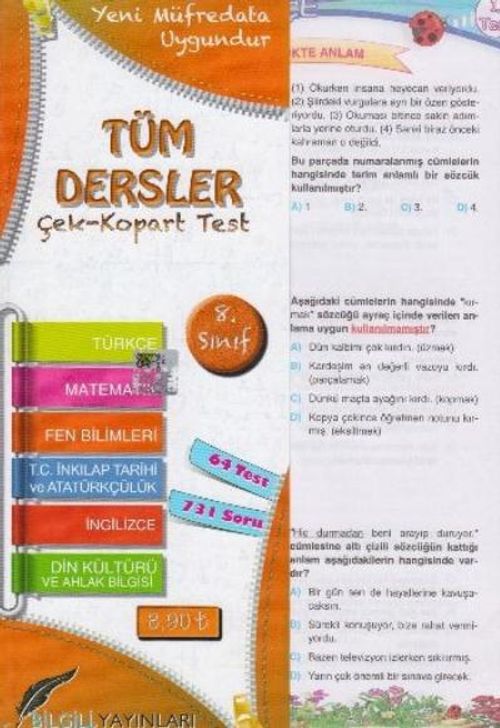 8. Sınıf Tüm Dersler Çek Kopart Yaprak Test