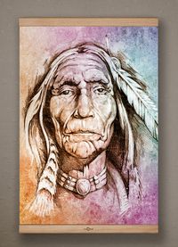 Full Frame Kanvas Poster - Yaşlı Kızılderili - KAYIN (FFK-PT01)