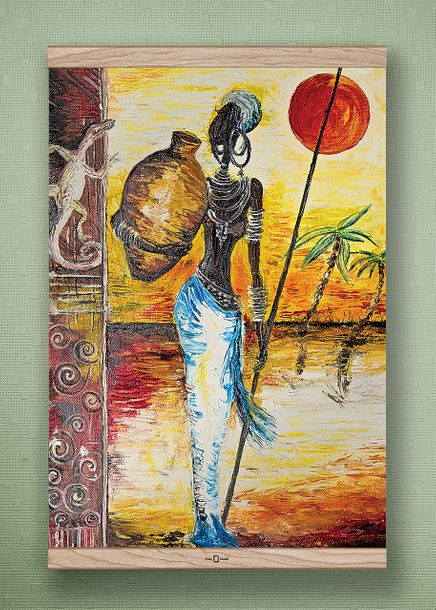 Full Frame Kanvas Poster - Testili Afrikalı Kadın Zaire - MEŞE (FFM-UK02)