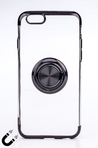 Telefon Kılıfı - Apple iPhone 6 ve 6S - Yüzüklü Şeffaf - Siyah 