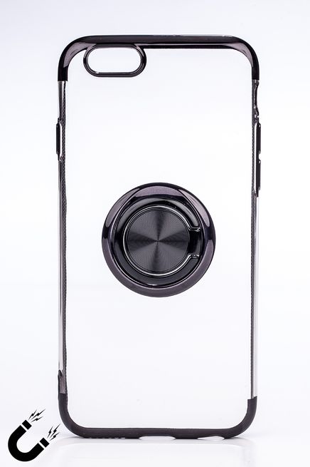 Telefon Kılıfı - Apple iPhone 6 ve 6S - Yüzüklü Şeffaf - Siyah 