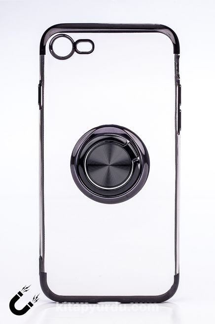 Telefon Kılıfı - Apple iPhone 7 ve 8 - Yüzüklü Şeffaf - Siyah (TŞY-002)