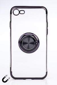 Telefon Kılıfı - Apple iPhone 7 ve 8 - Yüzüklü Şeffaf - Siyah (TŞY-002)