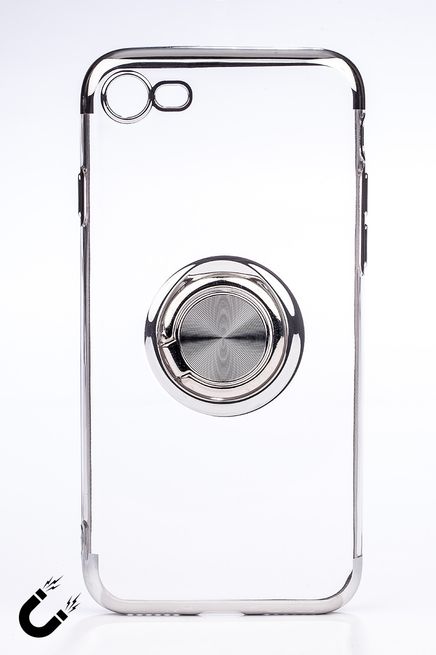 Telefon Kılıfı - Apple iPhone 7 ve 8 - Yüzüklü Şeffaf - Gümüş (TŞY-003)