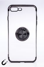 Telefon Kılıfı - Apple iPhone 7 Plus ve 8 Plus - Yüzüklü Şeffaf - Siyah (TŞY-004)
