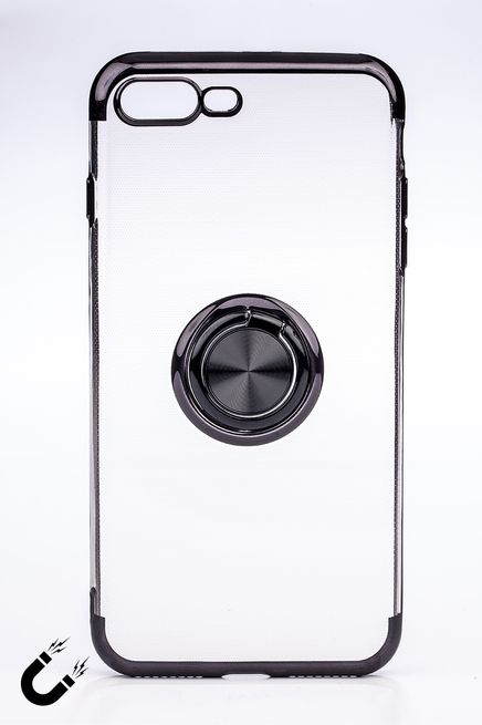 Telefon Kılıfı - Apple iPhone 7 Plus ve 8 Plus - Yüzüklü Şeffaf - Siyah (TŞY-004)