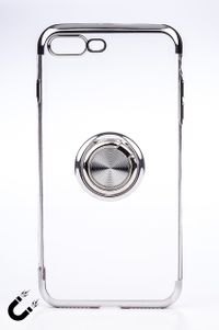 Telefon Kılıfı - Apple iPhone 7 Plus ve 8 Plus - Yüzüklü Şeffaf - Gümüş (TŞY-005)