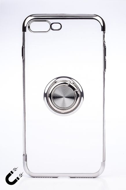 Telefon Kılıfı - Apple iPhone 7 Plus ve 8 Plus - Yüzüklü Şeffaf - Gümüş (TŞY-005)