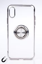 Telefon Kılıfı - Apple iPhone X ve XS - Yüzüklü Şeffaf - Gümüş (TŞY-007)
