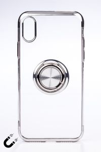 Telefon Kılıfı - Apple iPhone X ve XS - Yüzüklü Şeffaf - Gümüş (TŞY-007)