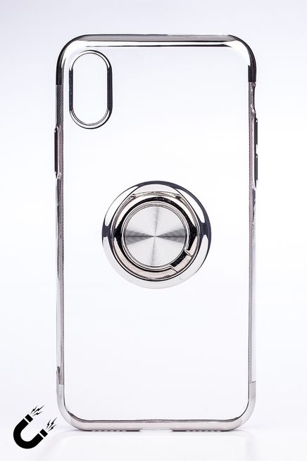 Telefon Kılıfı - Apple iPhone X ve XS - Yüzüklü Şeffaf - Gümüş (TŞY-007)