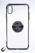 Telefon Kılıfı - Apple iPhone XS Max - Yüzüklü Şeffaf - Siyah (TŞY-008)