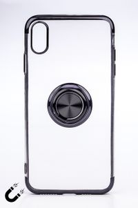 Telefon Kılıfı - Apple iPhone XS Max - Yüzüklü Şeffaf - Siyah (TŞY-008)