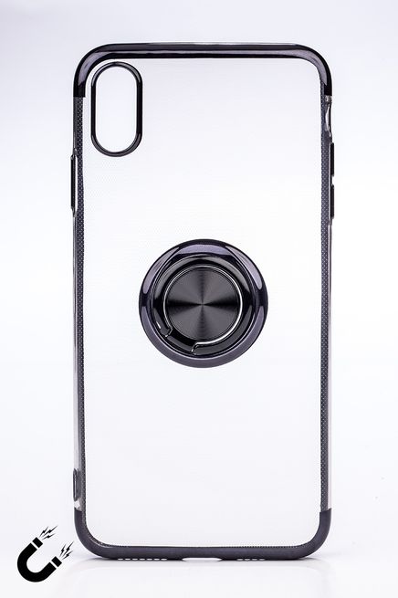 Telefon Kılıfı - Apple iPhone XS Max - Yüzüklü Şeffaf - Siyah (TŞY-008)
