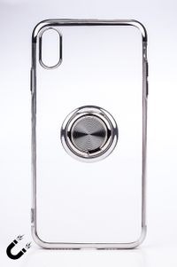 Telefon Kılıfı - Apple iPhone XS Max - Yüzüklü Şeffaf - Gümüş (TŞY-009)