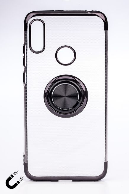 Telefon Kılıfı - Honor 8A - Yüzüklü Şeffaf - Siyah (TŞY-010)