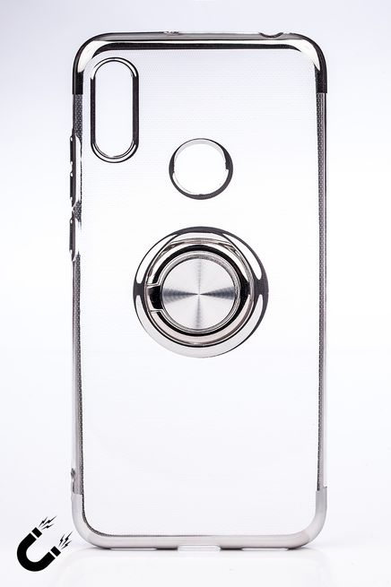 Telefon Kılıfı - Honor 8A - Yüzüklü Şeffaf - Gümüş (TŞY-011)