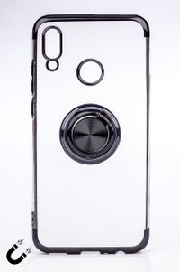 Telefon Kılıfı - Honor 10 Lite - Yüzüklü Şeffaf - Siyah (TŞY-012)