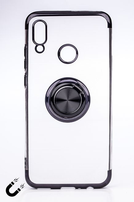 Telefon Kılıfı - Honor 10 Lite - Yüzüklü Şeffaf - Siyah (TŞY-012)