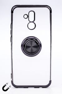 Telefon Kılıfı - Huawei Mate 20 Lite - Yüzüklü Şeffaf - Siyah (TŞY-014)