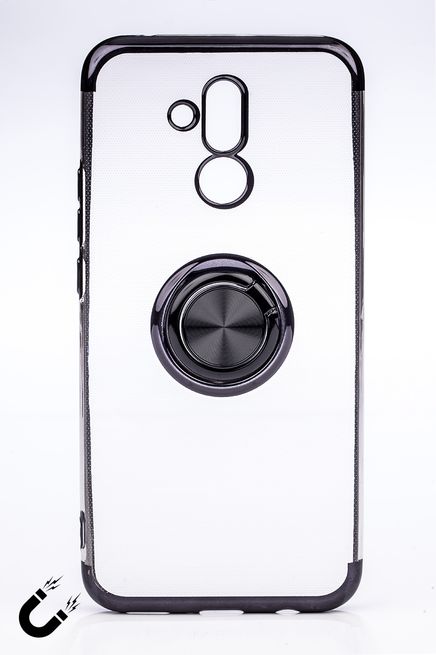 Telefon Kılıfı - Huawei Mate 20 Lite - Yüzüklü Şeffaf - Siyah (TŞY-014)