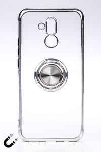 Telefon Kılıfı - Huawei Mate 20 Lite - Yüzüklü Şeffaf - Gümüş (TŞY-015)