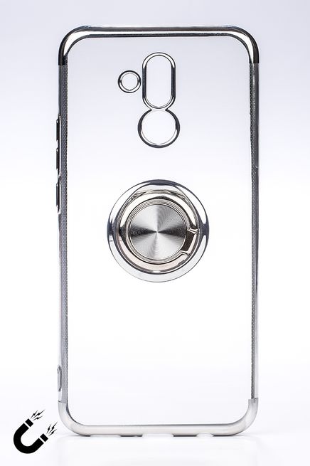 Telefon Kılıfı - Huawei Mate 20 Lite - Yüzüklü Şeffaf - Gümüş (TŞY-015)