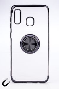 Telefon Kılıfı - Samsung Galaxy A20 ve A30 - Yüzüklü Şeffaf - Siyah (TŞY-016)