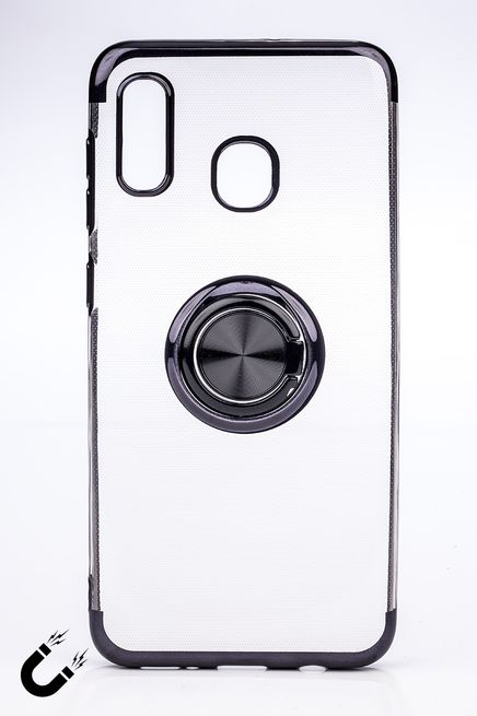 Telefon Kılıfı - Samsung Galaxy A20 ve A30 - Yüzüklü Şeffaf - Siyah (TŞY-016)