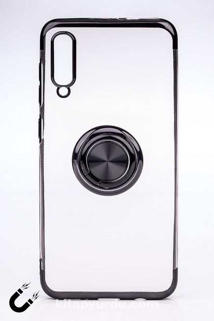 Telefon Kılıfı - Samsung Galaxy A50 - Yüzüklü Şeffaf - Siyah (TŞY-018)