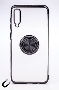 Telefon Kılıfı - Samsung Galaxy A50 - Yüzüklü Şeffaf - Siyah (TŞY-018)