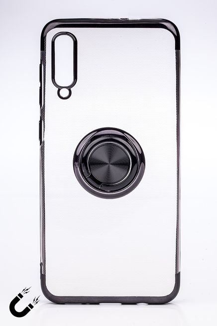 Telefon Kılıfı - Samsung Galaxy A50 - Yüzüklü Şeffaf - Siyah (TŞY-018)