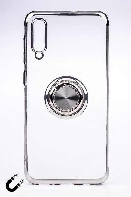 Telefon Kılıfı - Samsung Galaxy A50 - Yüzüklü Şeffaf - Gümüş (TŞY-019)
