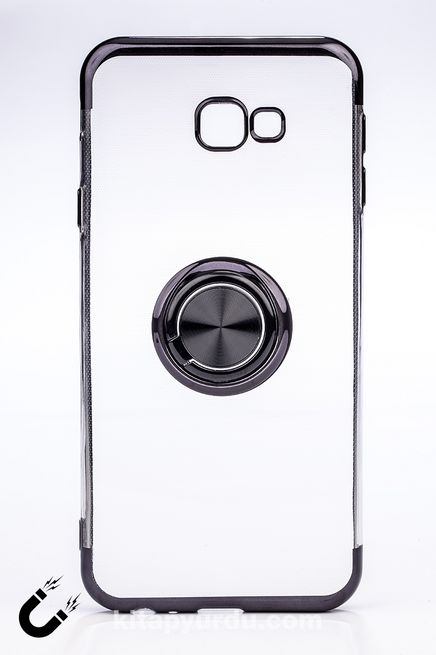 Telefon Kılıfı - Samsung Galaxy J4 Plus  - Yüzüklü Şeffaf - Siyah (TŞY-020)