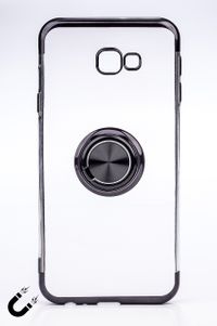 Telefon Kılıfı - Samsung Galaxy J4 Plus  - Yüzüklü Şeffaf - Siyah (TŞY-020)