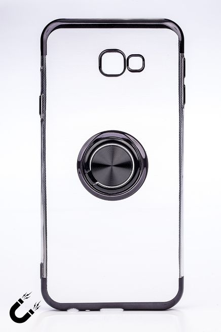 Telefon Kılıfı - Samsung Galaxy J4 Plus  - Yüzüklü Şeffaf - Siyah (TŞY-020)