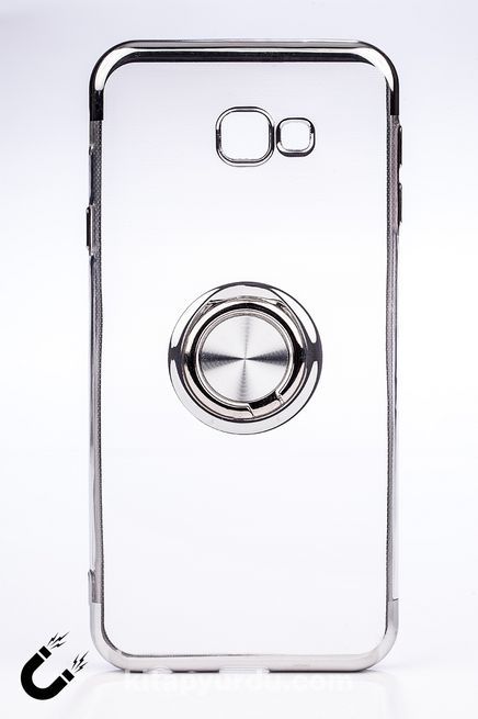 Telefon Kılıfı - Samsung Galaxy J4 Plus - Yüzüklü Şeffaf - Gümüş (TŞY-021)