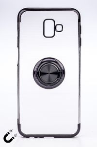 Telefon Kılıfı - Samsung Galaxy J6  - Yüzüklü Şeffaf - Siyah (TŞY-022)