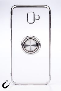 Telefon Kılıfı - Samsung Galaxy J6 - Yüzüklü Şeffaf - Gümüş (TŞY-023)