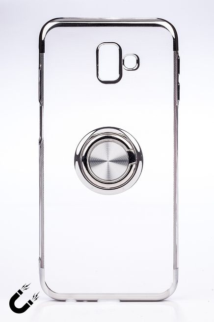 Telefon Kılıfı - Samsung Galaxy J6 - Yüzüklü Şeffaf - Gümüş (TŞY-023)