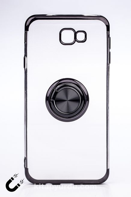 Telefon Kılıfı - Samsung Galaxy J7 Prime  - Yüzüklü Şeffaf - Siyah (TŞY-024)