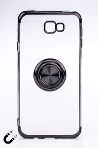 Telefon Kılıfı - Samsung Galaxy J7 Prime  - Yüzüklü Şeffaf - Siyah (TŞY-024)