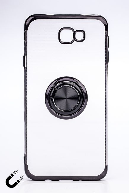 Telefon Kılıfı - Samsung Galaxy J7 Prime  - Yüzüklü Şeffaf - Siyah (TŞY-024)