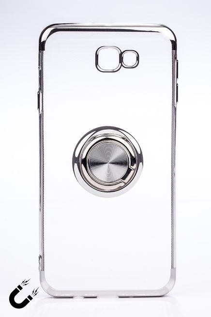 Telefon Kılıfı - Samsung Galaxy J7 Prime - Yüzüklü Şeffaf - Gümüş (TŞY-025)