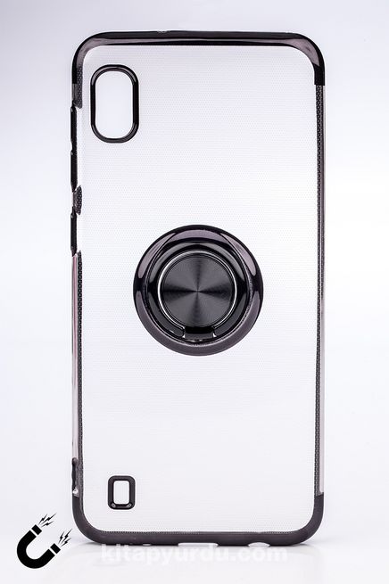 Telefon Kılıfı - Samsung Galaxy M10 ve A10  - Yüzüklü Şeffaf - Siyah (TŞY-026)